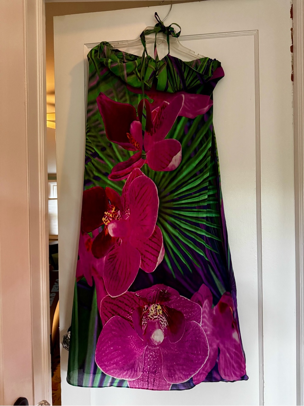 Natori Strapless Tropical Orchid Dress - Pink & Green